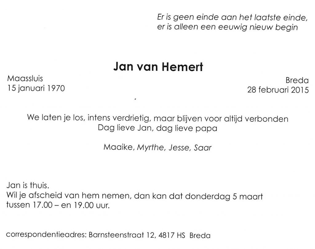 Topsport for Life - Rouwkaart Jan van Hemert - 02