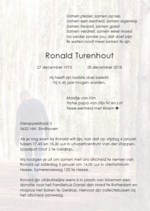 Topsport for Life - Rouwkaart Ronald Turenhout